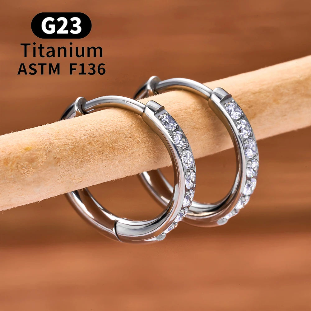 G23 Titanium Hoop Earrings CZ Hinged Segment Round Nose Ring for Women Ear Tragus Cartilage Helix Daith Piercing Jewelry