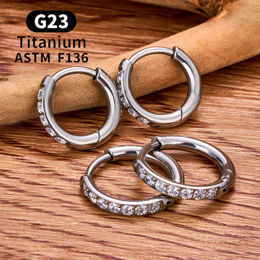 G23 Titanium Hoop Earrings CZ Hinged Segment Round Nose Ring for Women Ear Tragus Cartilage Helix Daith Piercing Jewelry