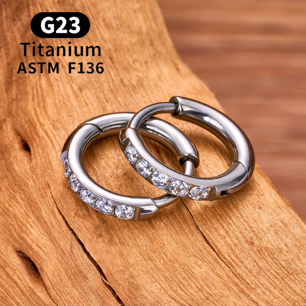G23 Titanium Hoop Earrings CZ Hinged Segment Round Nose Ring for Women Ear Tragus Cartilage Helix Daith Piercing Jewelry
