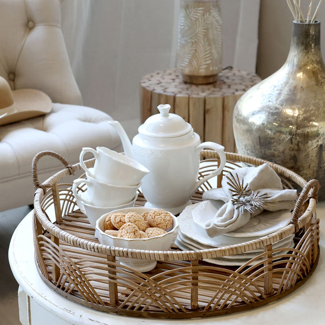 Chic Antique – Runde Serviertablett aus Rattan & Bambus, Ø45 cm